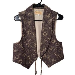 Sweetgrass Womens Western Vest Purple Gold Alphabet Print Concho Tassels Medium
